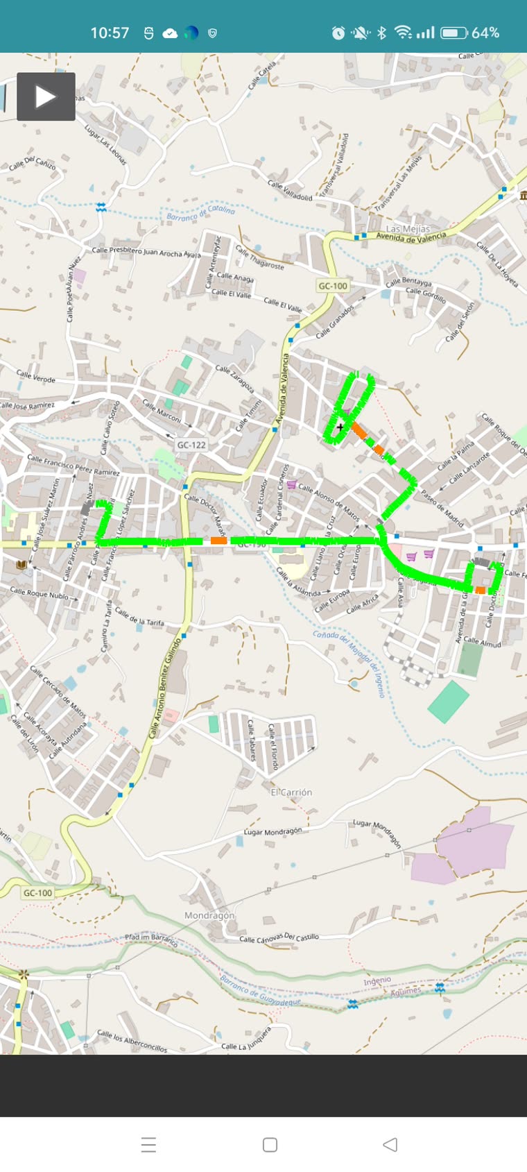 Mapa de trayecto con tramos de colores