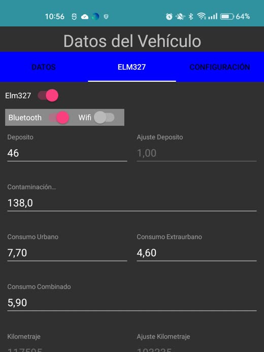 Configuracion ELM327 y consumos del vehiculo